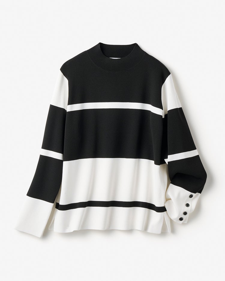 総針ニット・カラーブロックハイネック 詳細画像 ブラック&times;ホワイト 4