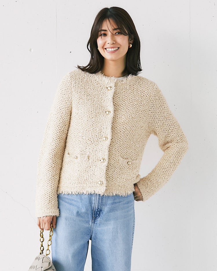 ツイーディニット・メタル釦ジャケット 詳細画像 ライトベージュ 1