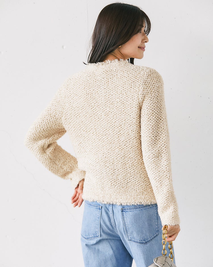 ツイーディニット・メタル釦ジャケット 詳細画像 ライトベージュ 2