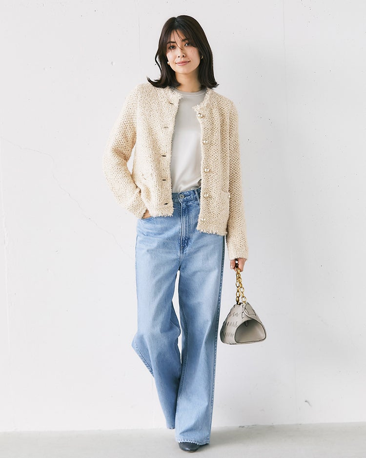 ツイーディニット・メタル釦ジャケット 詳細画像 ライトベージュ 3