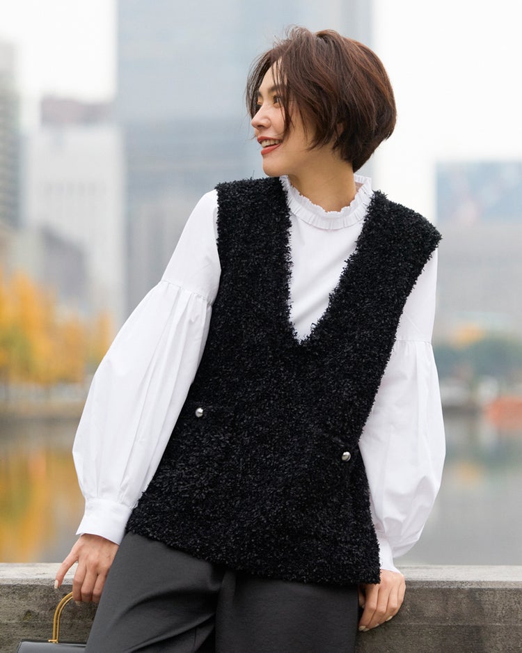 ツイーディニット・メタル釦ベスト 詳細画像 ブラック 2