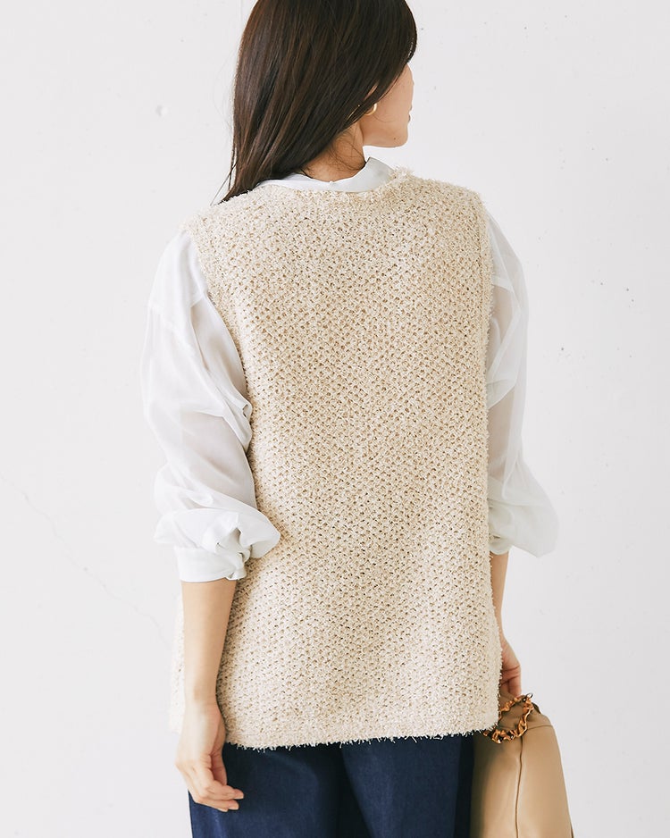 ツイーディニット・メタル釦ベスト 詳細画像 ライトベージュ 2