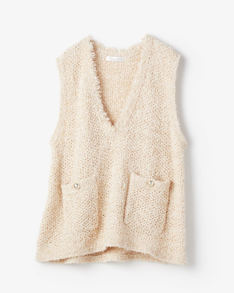 ツイーディニット・メタル釦ベスト 詳細画像 ライトベージュ 7