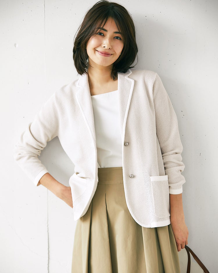 鹿の子ニット・トリムジャケット 詳細画像 ソフトグレー 1