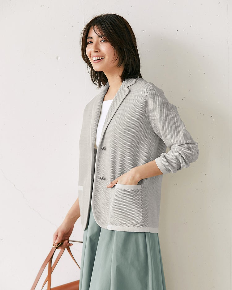 鹿の子ニット・トリムジャケット 詳細画像 グレー 1