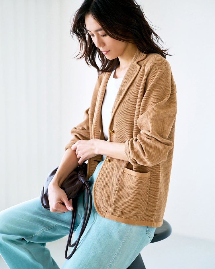 鹿の子ニット・トリムジャケット 詳細画像 キャメル 2