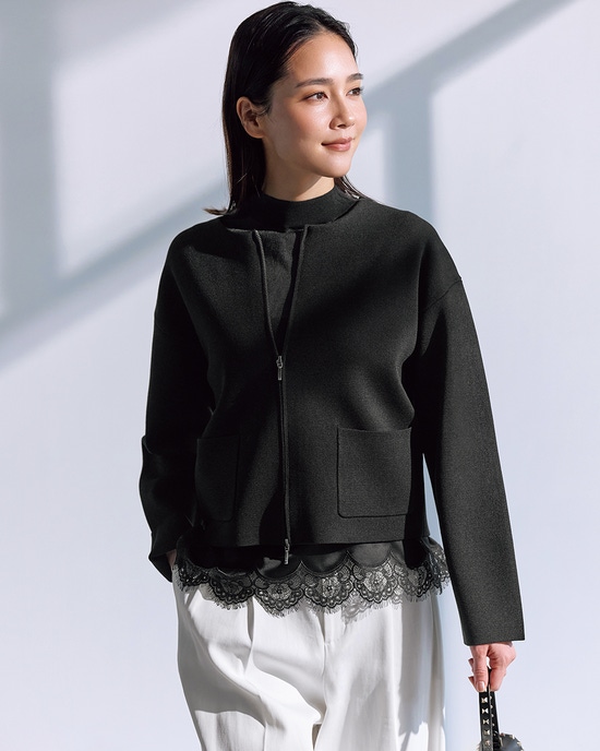 ミラノリブ・ノーカラージップブルゾン