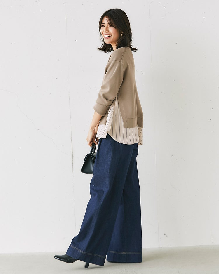 総針ニット・異素材デザインプルオーバー 詳細画像 グレーベージュ 3