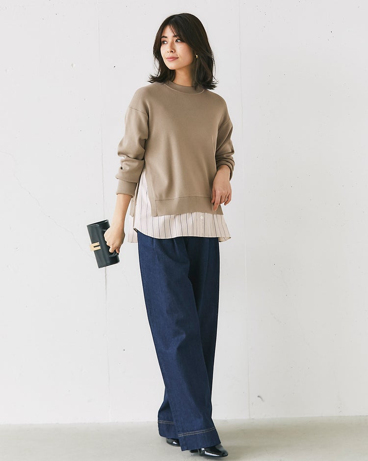 総針ニット・異素材デザインプルオーバー 詳細画像 グレーベージュ 4