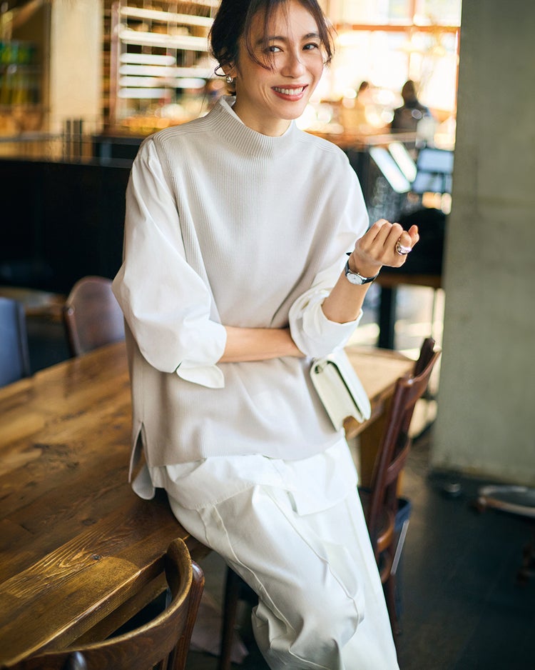 片畦編み・ボトルネックベスト 詳細画像 ライトグレー 1