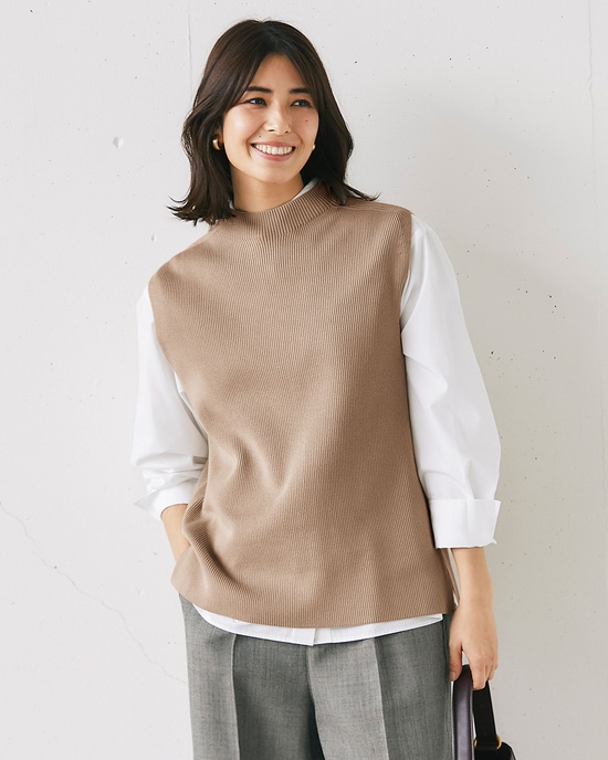 片畦編み・ボトルネックベスト