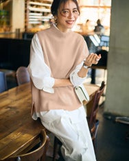 片畦編み・ボトルネックベスト