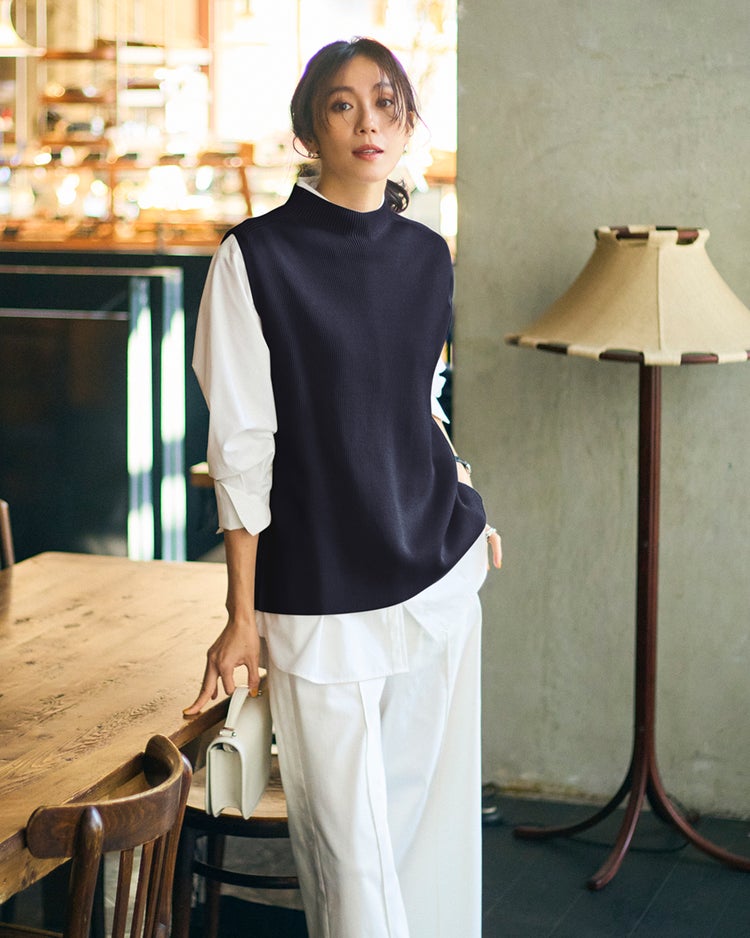 片畦編み・ボトルネックベスト 詳細画像 ネイビー 1