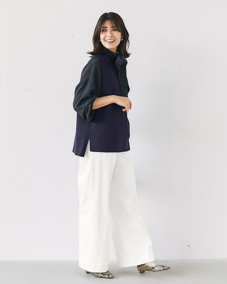 片畦編み・ボトルネックベスト 詳細画像 ネイビー 4