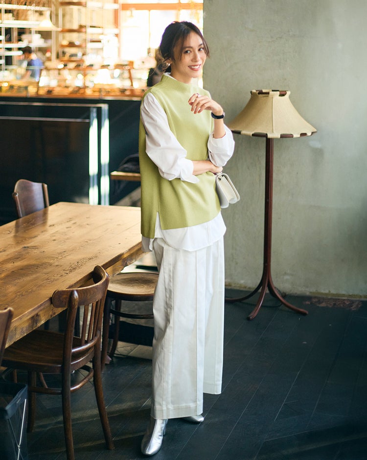 片畦編み・ボトルネックベスト 詳細画像 ライム 1