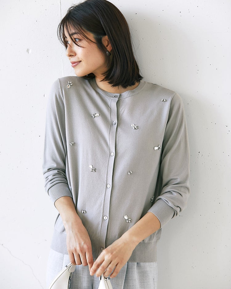 クリスタルビジュー・カーディガン 詳細画像 ライトグレー 1