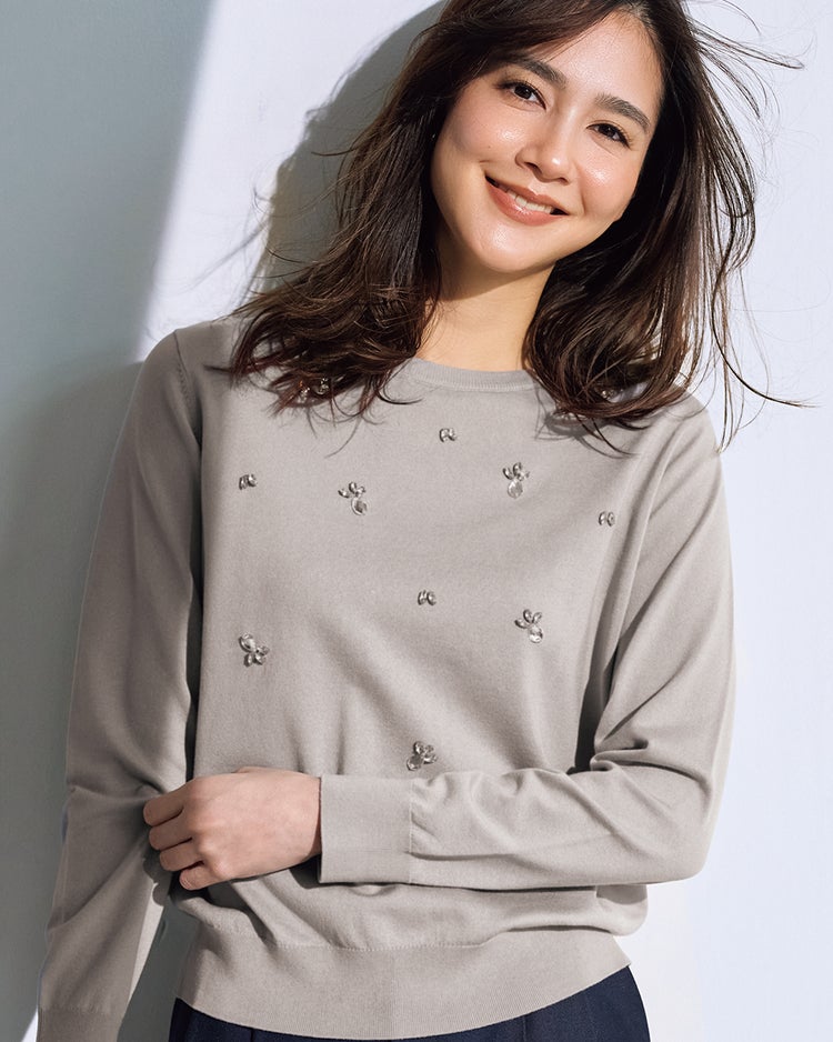 クリスタルビジュー・プルオーバーニット 詳細画像 ライトグレー 1