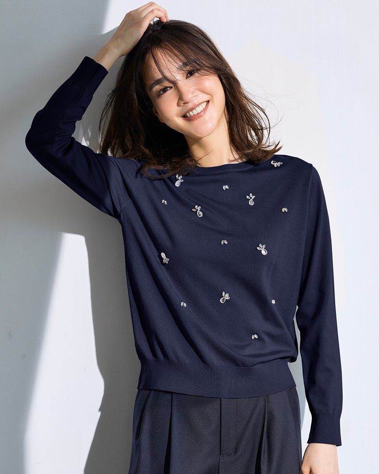 クリスタルビジュー・プルオーバーニット 詳細画像 ネイビー 1