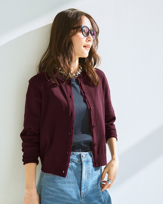 UVニット・シアーネックカーディガン