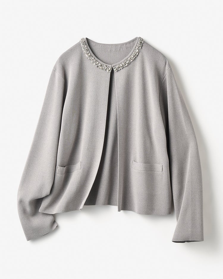 ビジューネック・ボレロカーディガン 詳細画像 ライトグレー 6
