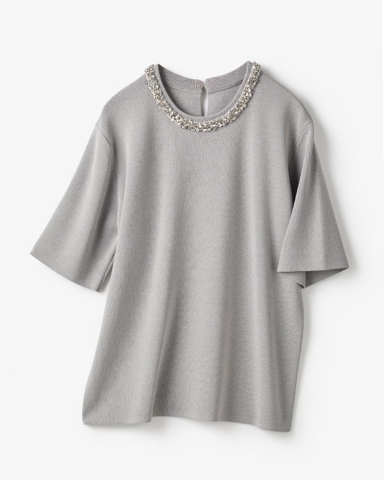 ビジューネック・総針ニットプルオーバー 詳細画像 ライトグレー 4