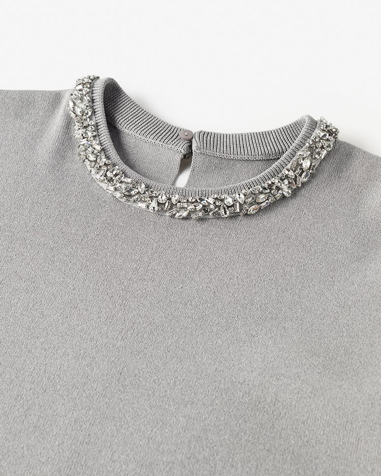 ビジューネック・総針ニットプルオーバー 詳細画像 ライトグレー 5