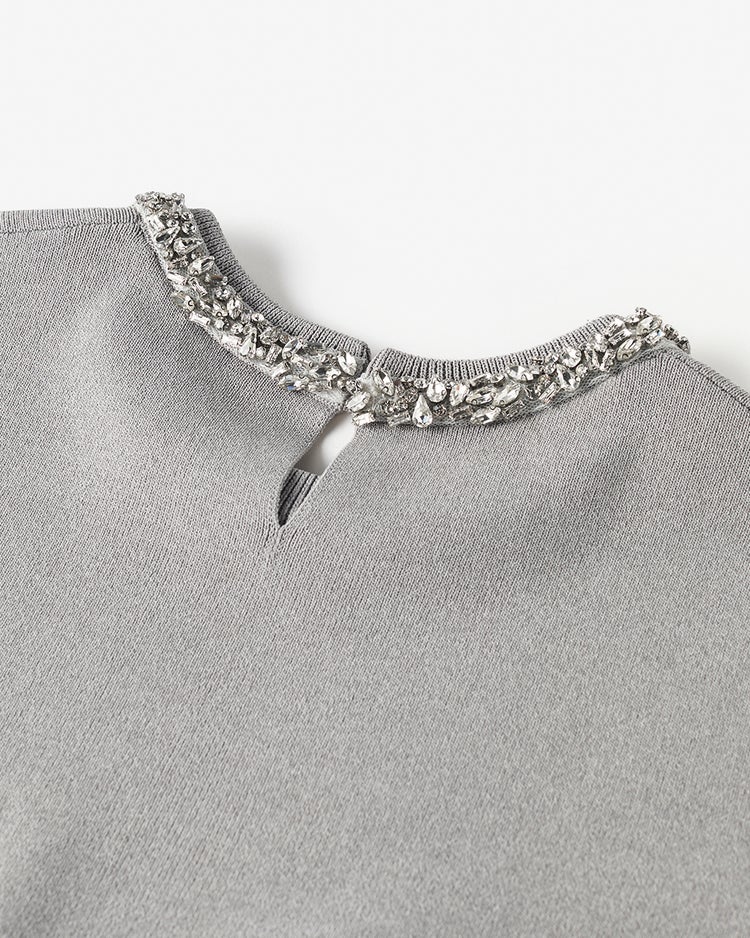 ビジューネック・総針ニットプルオーバー 詳細画像 ライトグレー 6