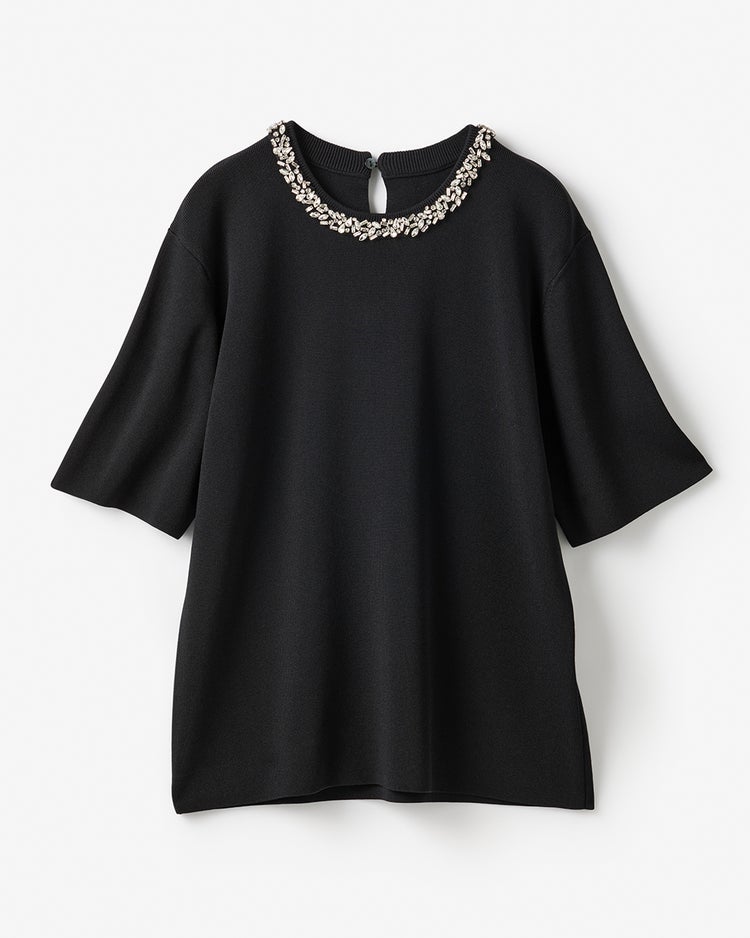 ビジューネック・総針ニットプルオーバー 詳細画像 ブラック 2