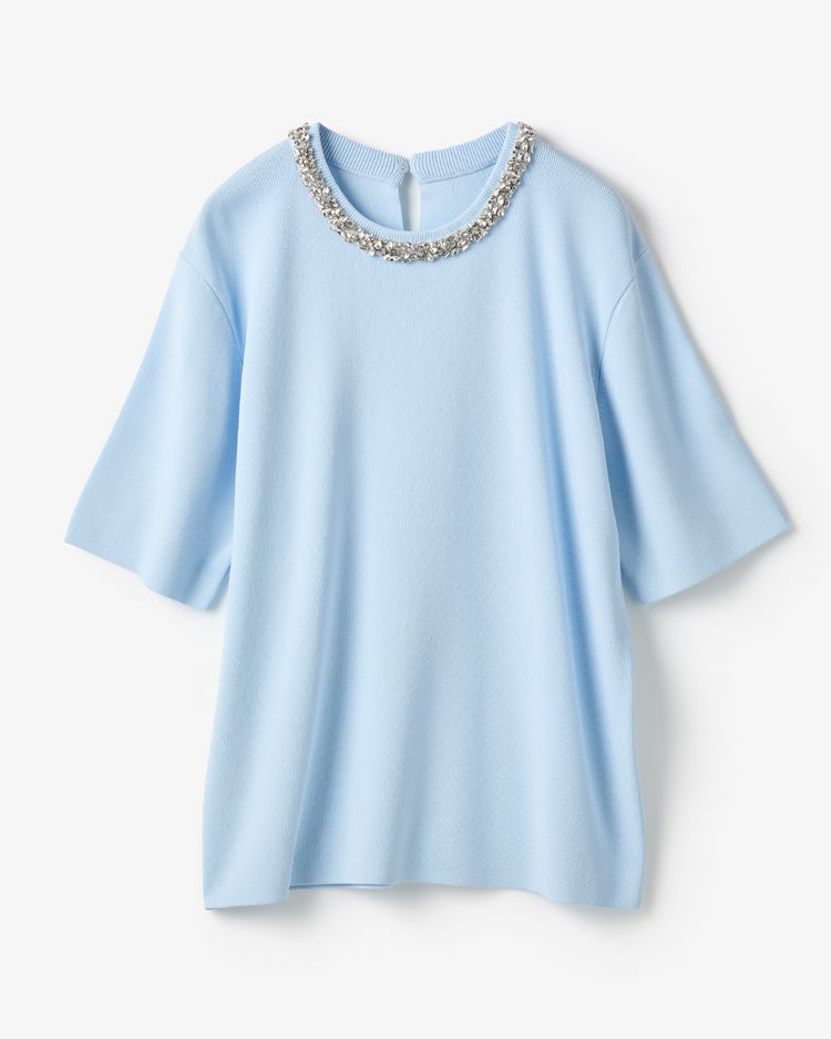 ビジューネック・総針ニットプルオーバー 詳細画像 ペールブルー 2