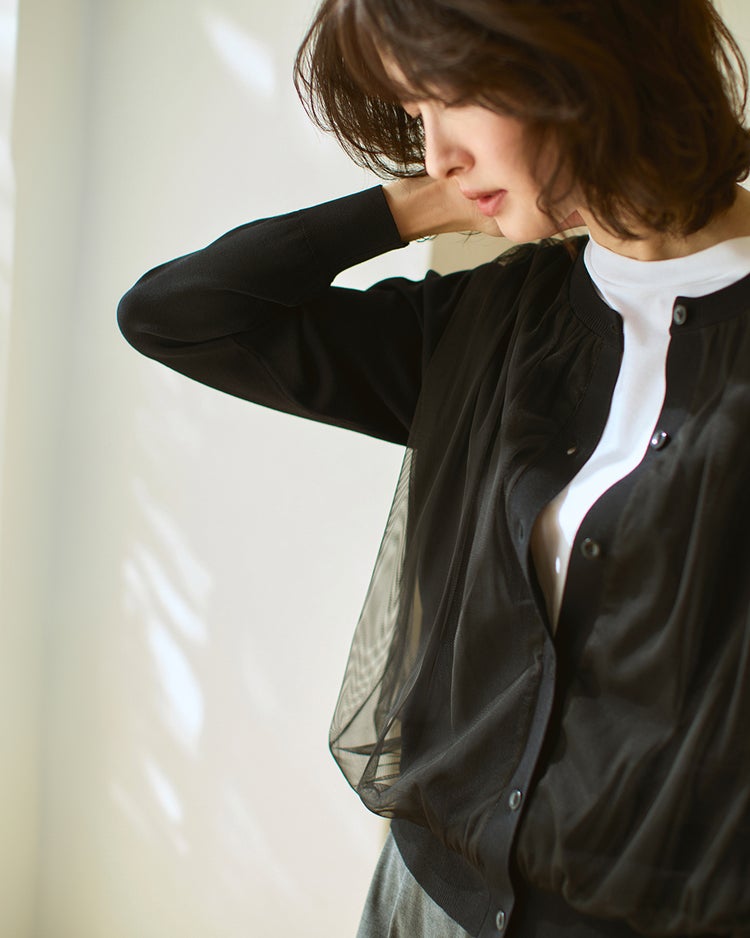 チュールコンビニット・クルーカーディガン 詳細画像 ブラック 1