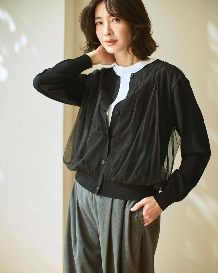 チュールコンビニット・クルーカーディガン 詳細画像 ブラック 2