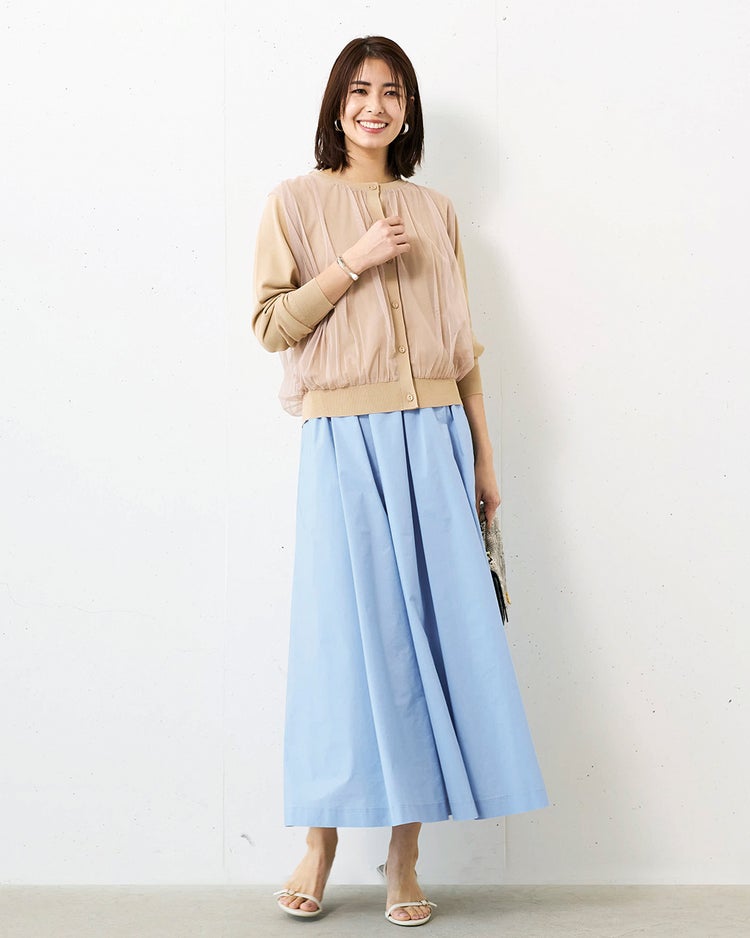 チュールコンビニット・クルーカーディガン 詳細画像 ベージュ 1