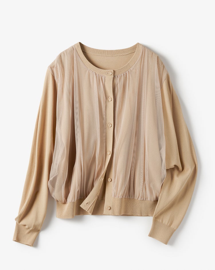 チュールコンビニット・クルーカーディガン 詳細画像 ベージュ 4