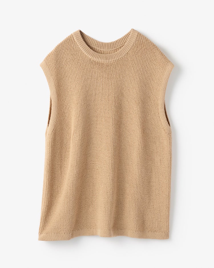 片畦サマーニット・バックスリットベスト 詳細画像 ベージュ 3