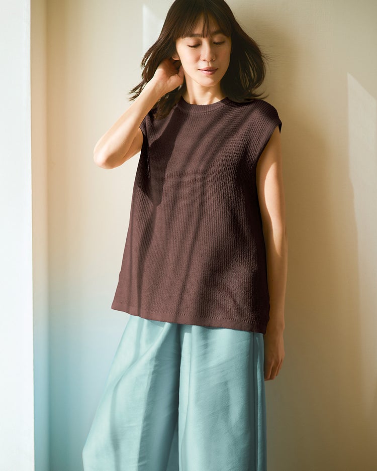 片畦サマーニット・バックスリットベスト 詳細画像 ブラウン 1