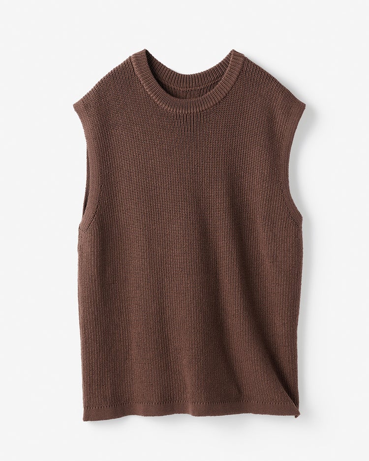 片畦サマーニット・バックスリットベスト 詳細画像 ブラウン 2