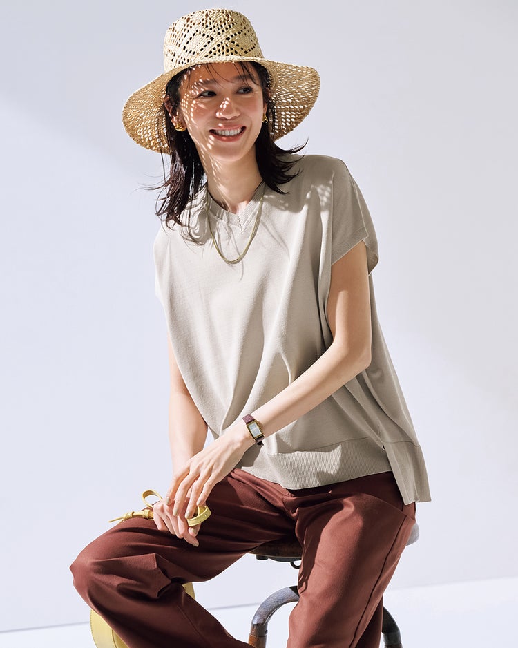 UVクールニット・Vネックトップス 詳細画像 ライトグレー 1