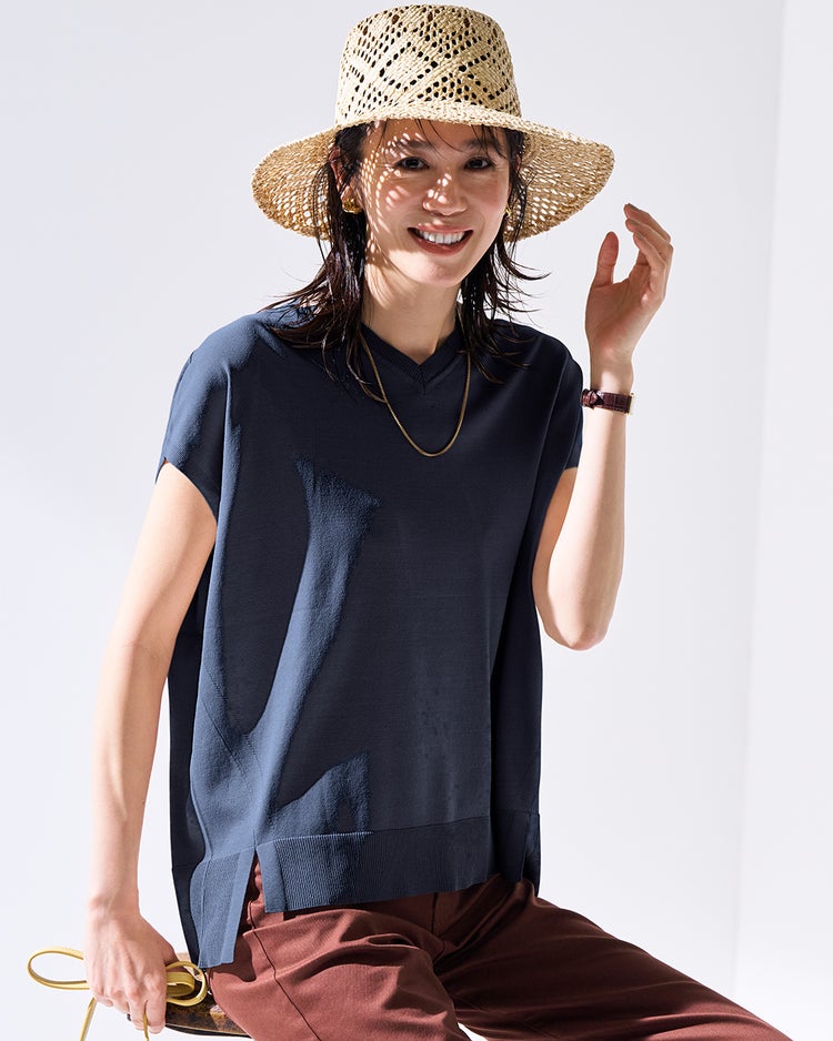 UVクールニット・Vネックトップス 詳細画像 ネイビー 1