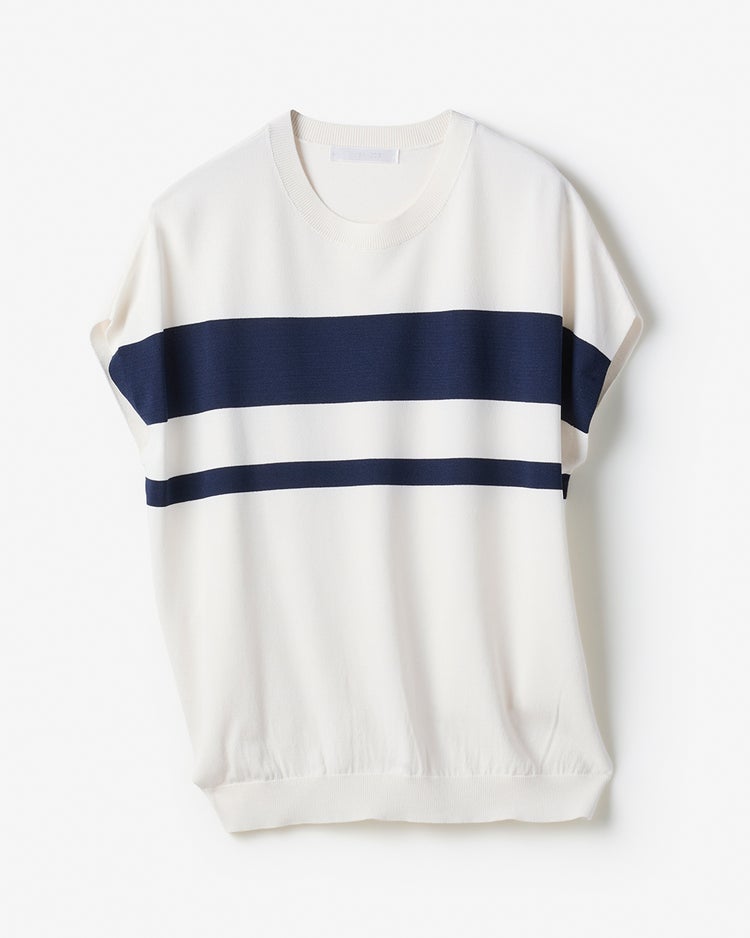 UVクールニット・フレンチトップス 詳細画像 ホワイトｘネイビー 2