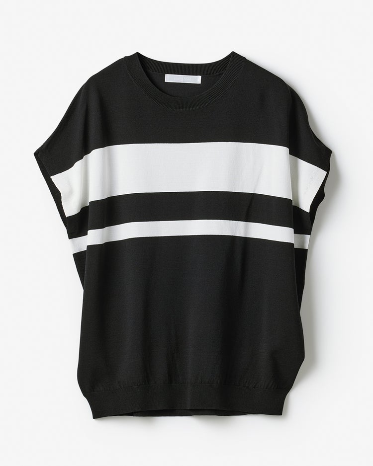 UVクールニット・フレンチトップス 詳細画像 ブラック&times;ホワイト 1