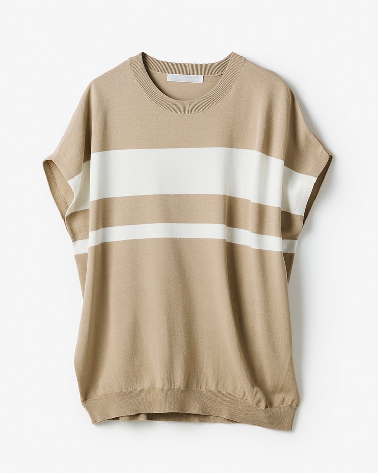 UVクールニット・フレンチトップス 詳細画像 ベージュ&times;ホワイト 1