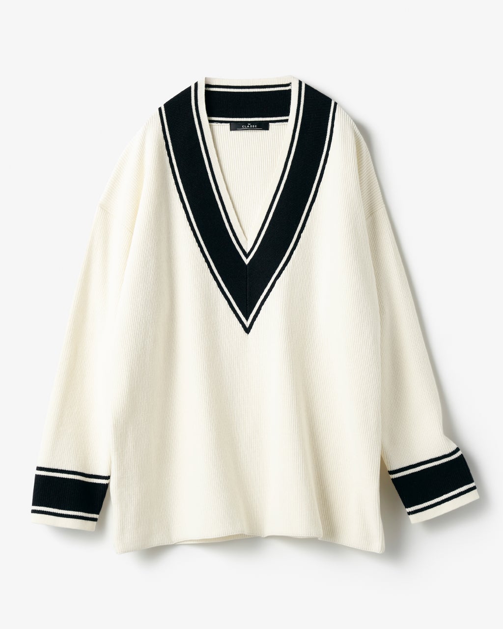 コットン混・配色Vネックセーター/DoCLASSE