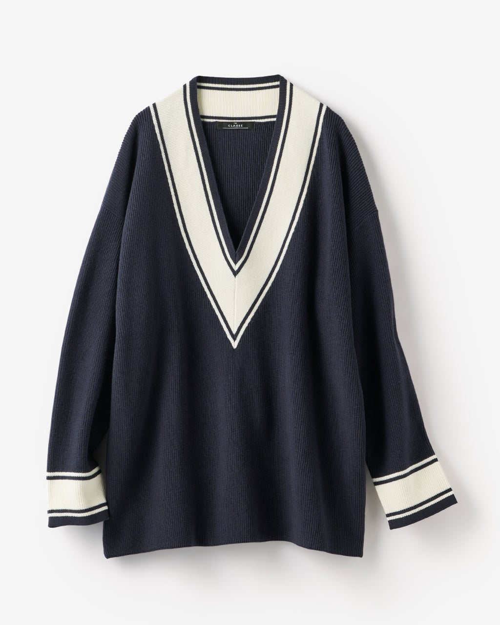 コットン混・配色Vネックセーター/DoCLASSE