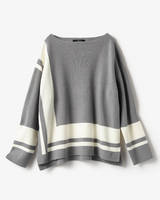 コットン混・配色ボートネックセーター