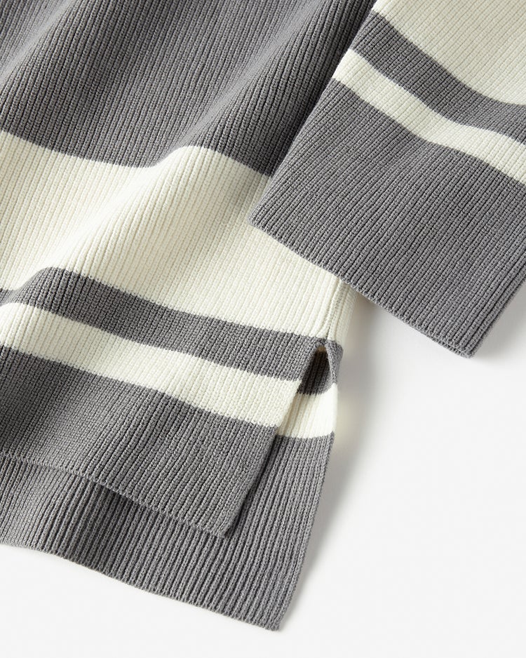 コットン混・配色ボートネックセーター 詳細画像 グレー 3