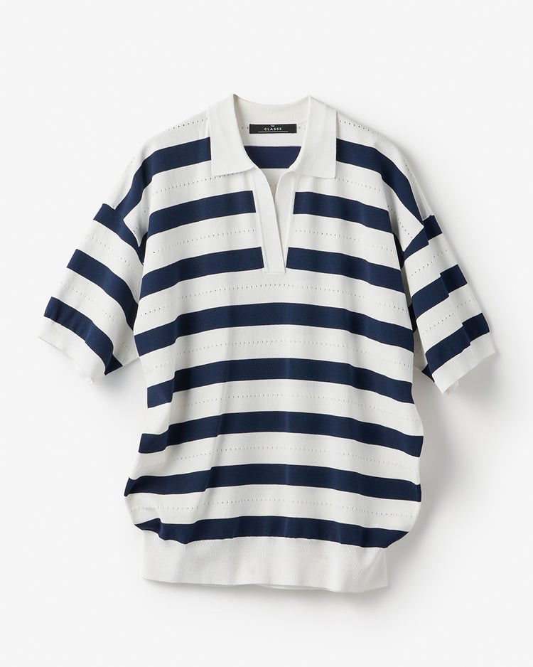 アイレットボーダー・ポロニット 詳細画像 ホワイトｘネイビー 2
