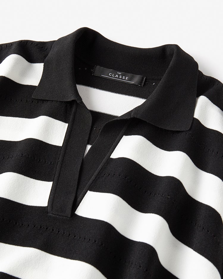 アイレットボーダー・ポロニット 詳細画像 ブラック&times;ホワイト 2