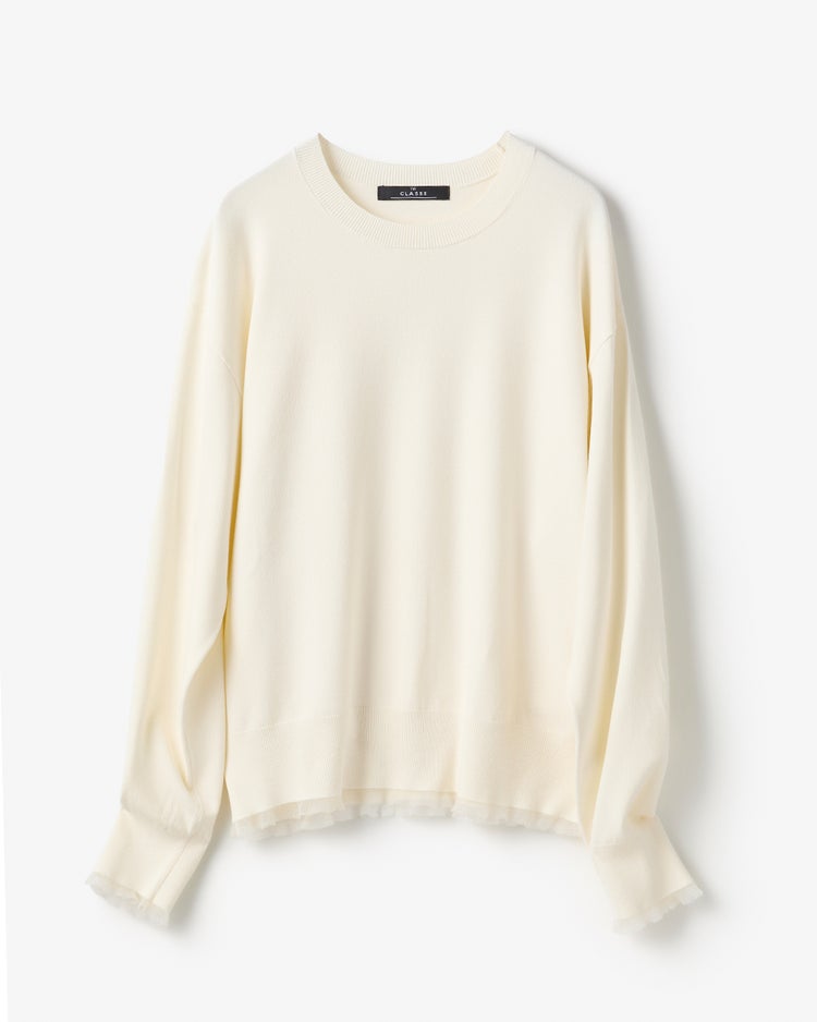 シアーフリル・クルーネックニット 詳細画像 オフホワイト 1