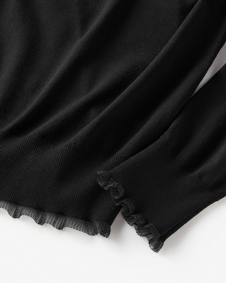 シアーフリル・クルーネックニット 詳細画像 ブラック 3