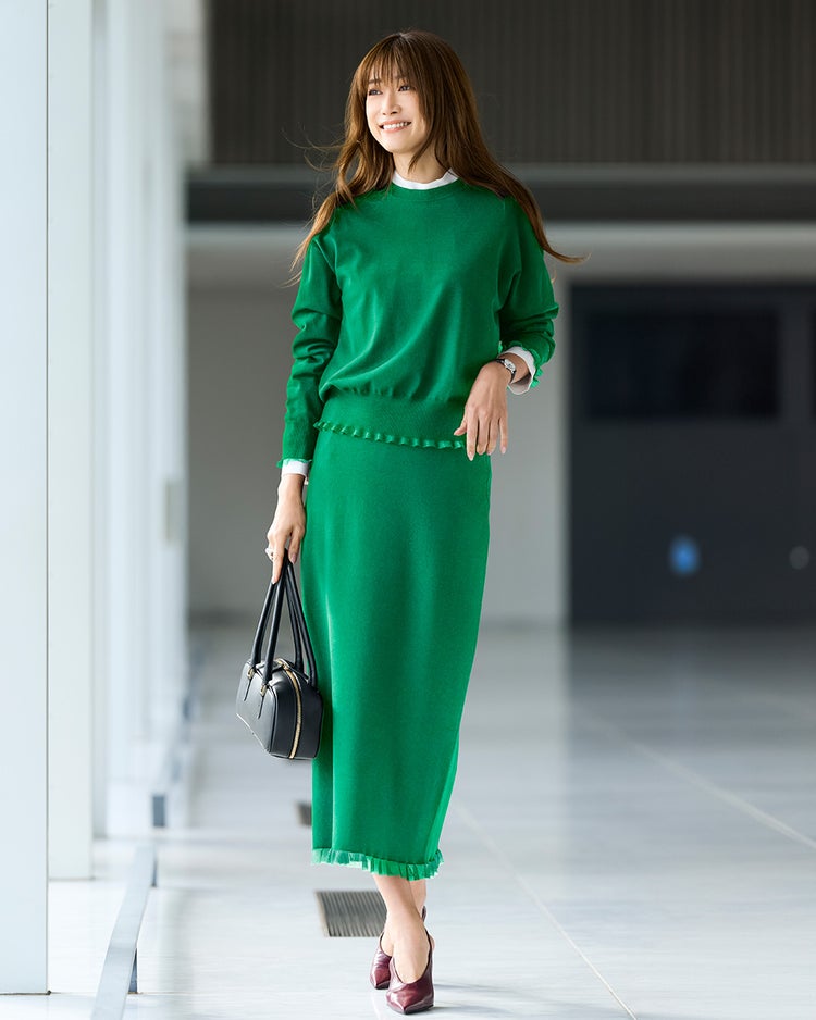 シアーフリル・クルーネックニット 詳細画像 グリーン 1